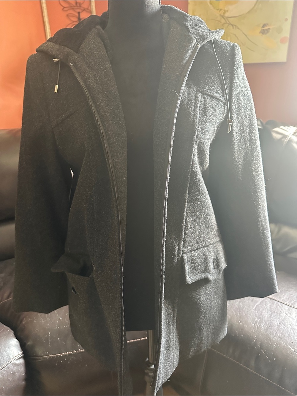 St. John's Bay gray Hooded Trench Coat with Drawstring